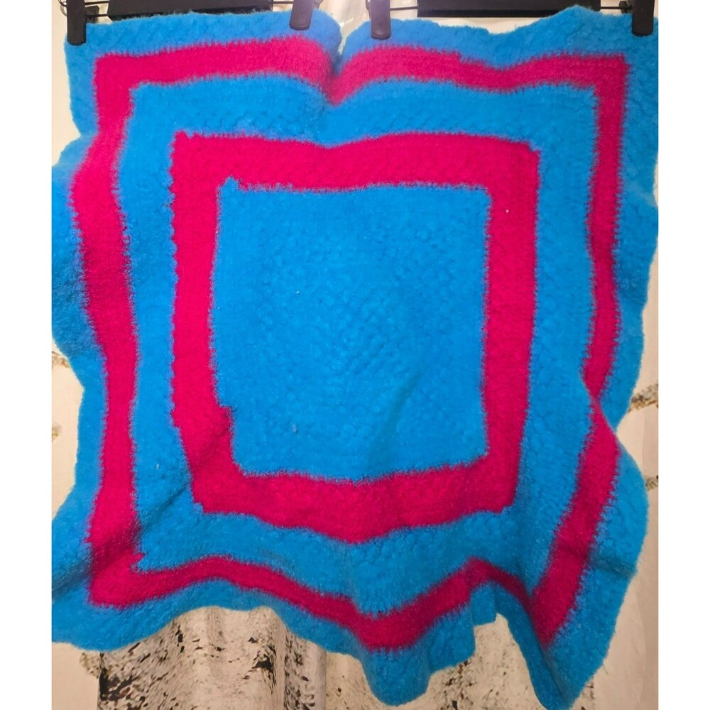 Vintage Hand-Felted Tapestry/small blanket – Bold Electric Blue & Hot Pink